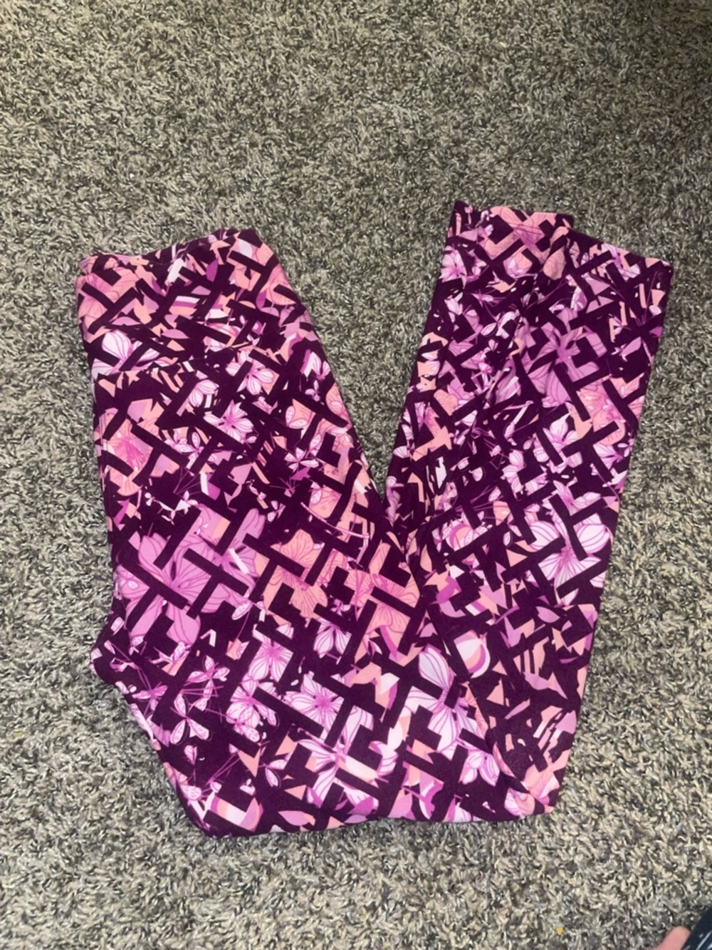 LuLaRoe Kids Pink and Purple Geometric Floral Leggings